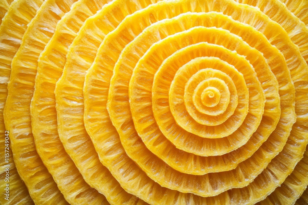 Fototapete concentric circles of yellow fruit slices create a spiral design, focusing on natural textures and p