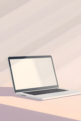 Fototapeta premium side view open laptop open on light isolated background