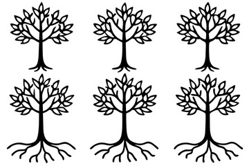 Tree with Roots Silhouette Vector Set