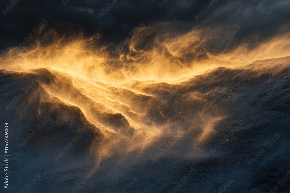 Poster an abstract scene enveloped in golden sunlight, depicting an ethereal landscape that blends elements