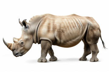Obraz premium A realistic depiction of a rhinoceros standing on a white background.