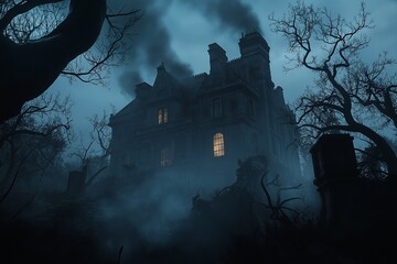 Crumbling Victorian Mansion in Mist: Abandoned and Haunted