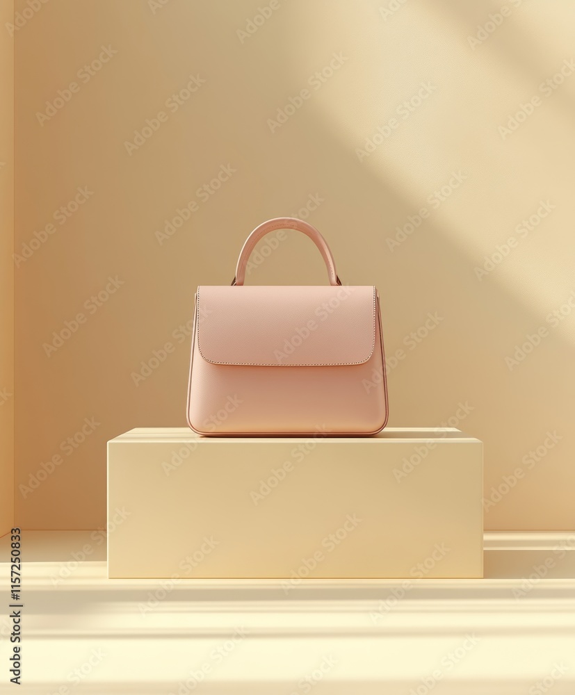 Poster classic handbag displayed on a minimalistic pedestal in a softly lit environment that highlights its