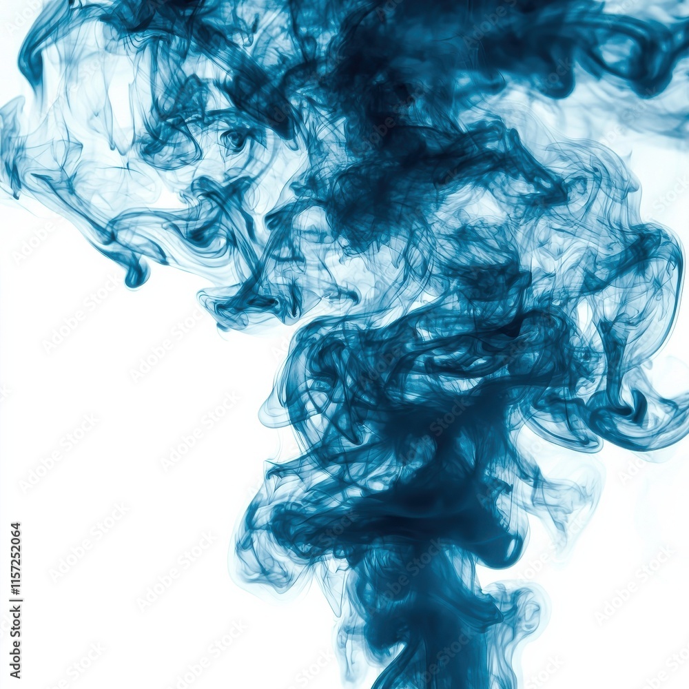 Poster a swirling blue smoke pattern on a white background, creating an abstract and ethereal effect.