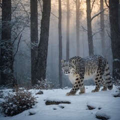 Fototapeta premium snow leopard in the snow