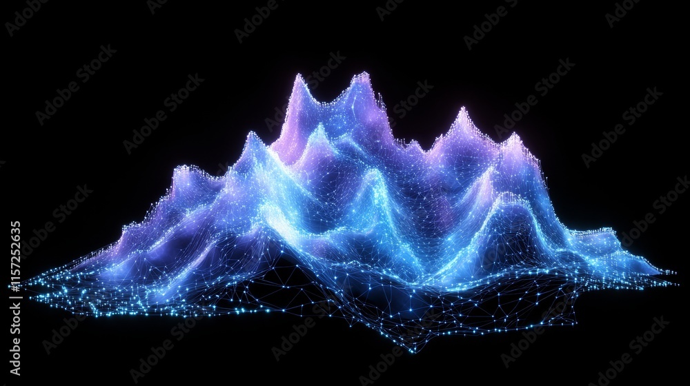 Poster visual representation of sound waves in vibrant colors depicting a dynamic mountain landscape illumi