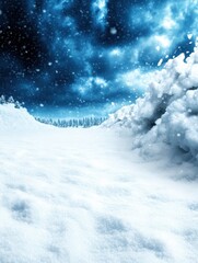 Serene Winter Landscape with Snowfall and Dark Cloudy Sky
