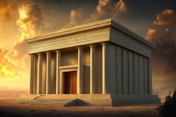 Fototapeta premium Digital illustration large ancient temple-like structure pediment top of the Temple