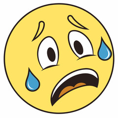 Fototapeta premium A crying yellow emoticon icon, symbolizing sadness or emotional distress, designed as a vector graphic for digital use.