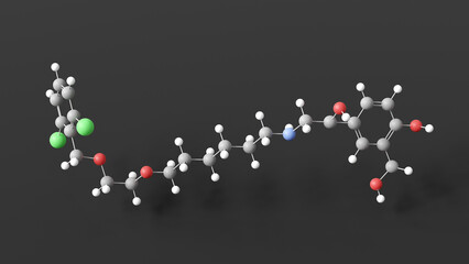 vilanterol molecule 3d, molecular structure, ball and stick model, structural chemical formula long-acting beta2-adrenergic agonist