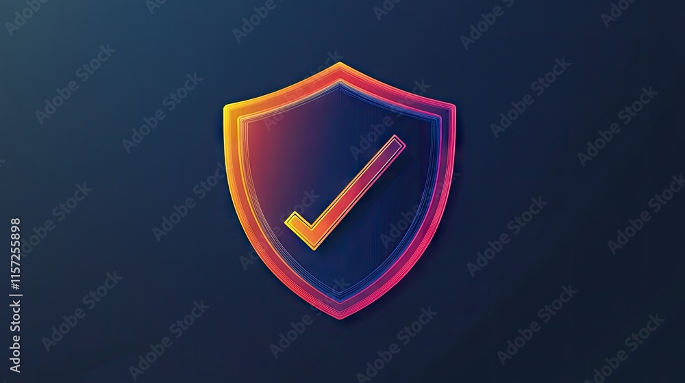 Poster tech-inspired shield icon with gradient hues and a checkmark, symbolizing secure and reliable online
