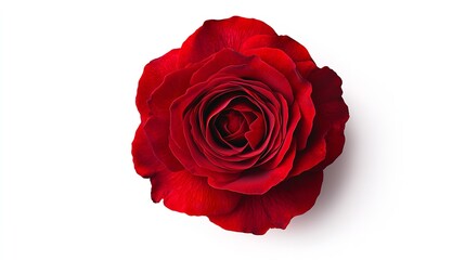 Single beautiful red rose isolated on a white background, showcasing its vibrant color and delicate petals