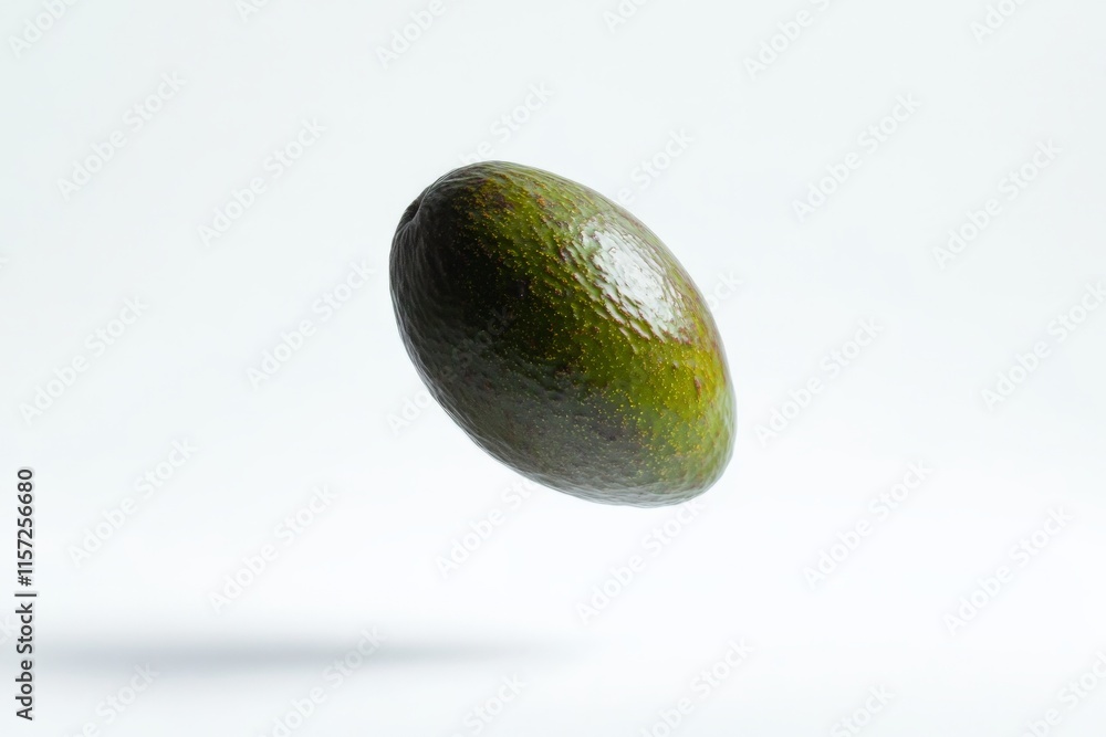 Aufkleber a single green avocado is in mid-air against a white background, showcasing its smooth texture and v