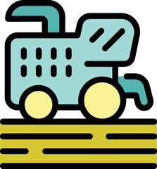Combine harvester working in field, harvesting crop, agriculture machine icon, farming equipment symbol