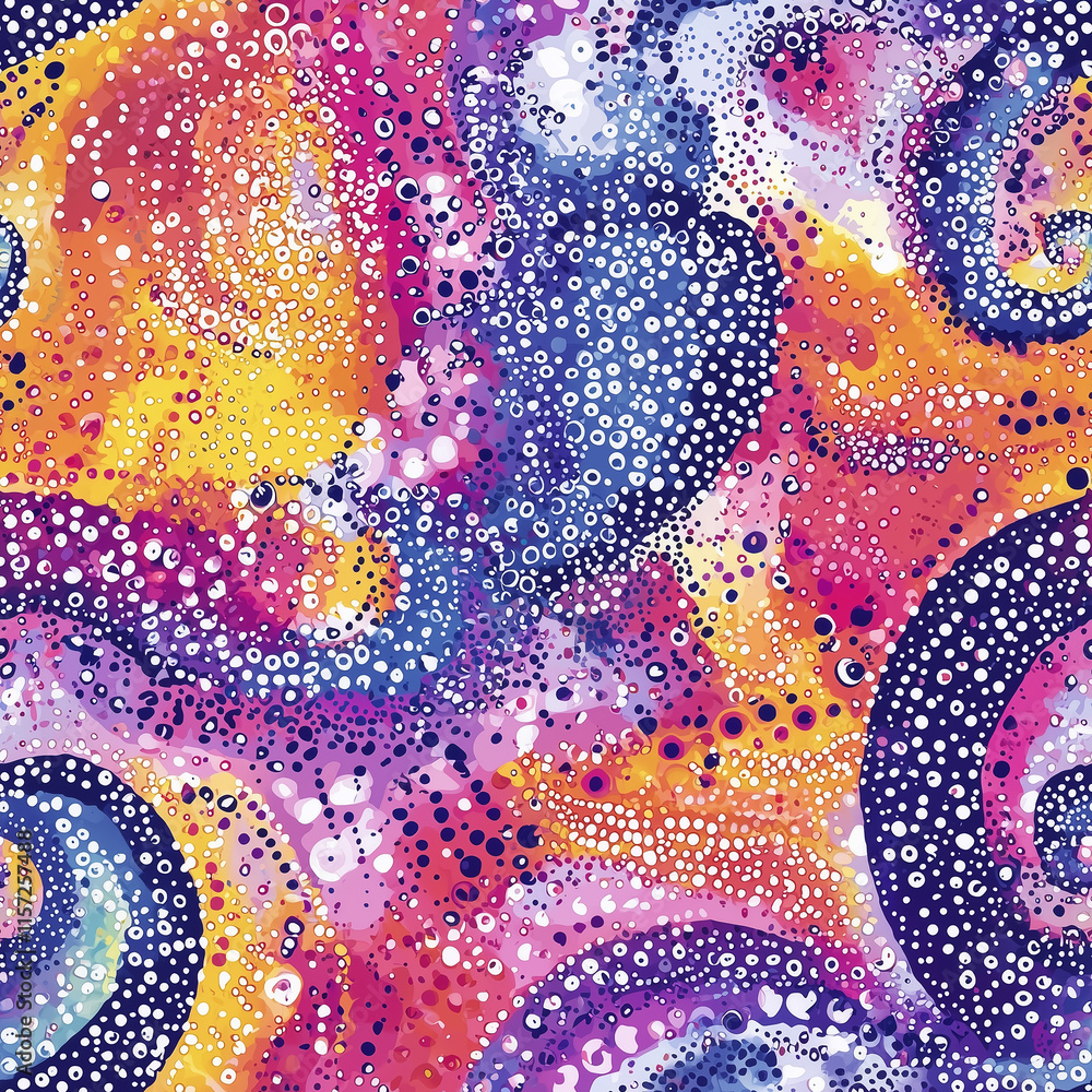 Poster colorful abstract design with swirling patterns and vibrant hues of purple, orange, and yellow, crea