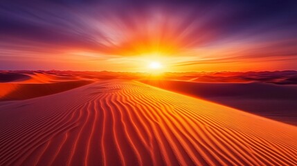 The iconic desert sunrise over dunes.