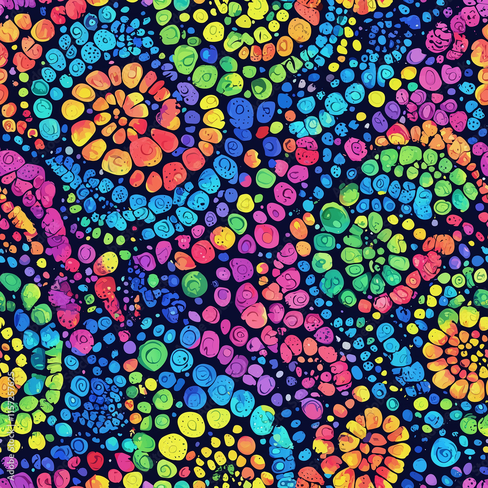 Aufkleber vibrant, abstract pattern with colorful spirals and dots on a dark background, creating a lively and