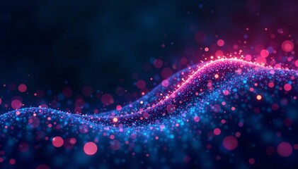 Dark background with wave of particles in abstract futuristic setting, digital, cyber