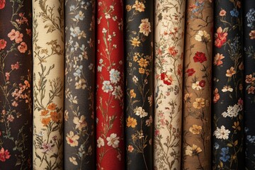 A vintage floral tapestry characterized by a diverse color palette and intricate depictions of blossoms and foliage, perfect for classical interior designs.