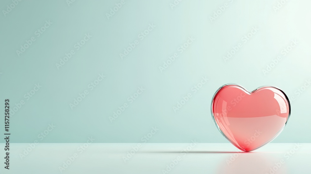 Poster heart-shaped glass figurine resting on a smooth surface with soft lighting creating an elegant atmos