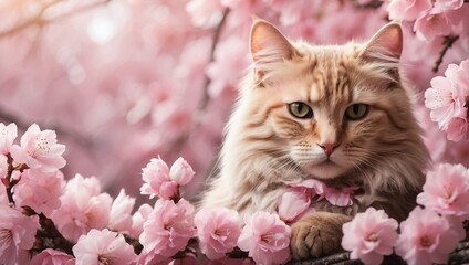 A Cat’s Grace Amidst Spring Blooms