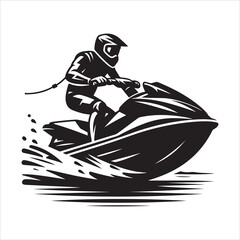 Jet ski silhouette vector. A person riding a jet ski vector. Jet ski silhouette illustration