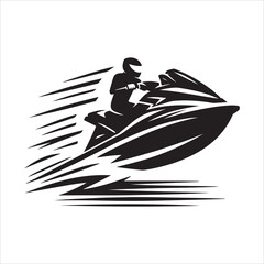 Jet ski silhouette vector. A person riding a jet ski vector. Jet ski silhouette illustration