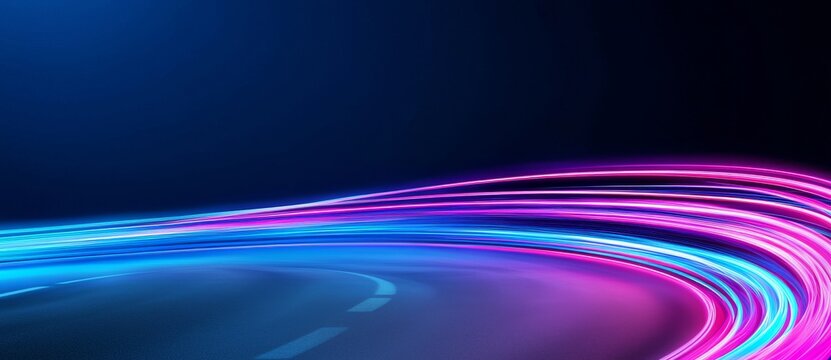 An abstract motion of light leaks and lines, featuring impressive art with a purple and blue neon color abstract backdrop.