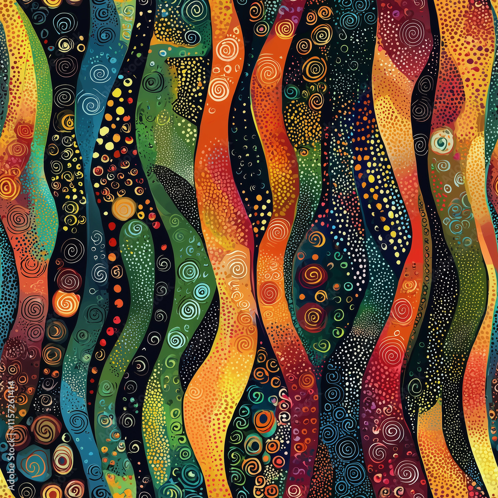 Poster dynamic batik seamless pattern design vibrant textile art showcase contemporary environment abstract