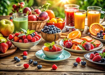 Retro kitchen setting: sunlit fruit bowl overflows with colorful, juicy delights.