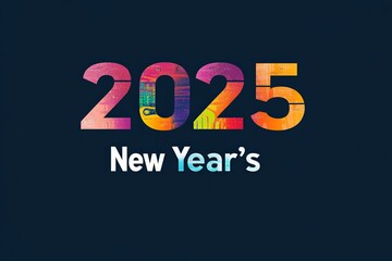 A vivid and colorful graphic design featuring the text '2025 New Year&rsquo;s', symbolizing celebration, renewal, and anticipation for the future, in a modern style.