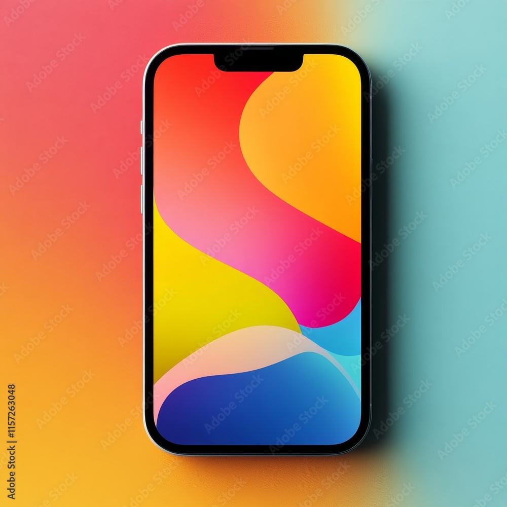 Poster vibrant smartphone display showcasing colorful abstract wallpaper against a gradient background in a