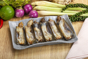 Raw fresh Razor clam mollusk