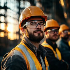 Confident Construction Workers in Teamwork Concept