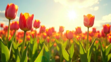 Fototapeta premium a large field of red tulips