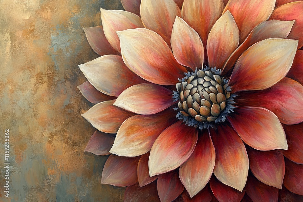 Poster an artistic representation of a captivating flower with vivid autumnal hues and a textured backgroun