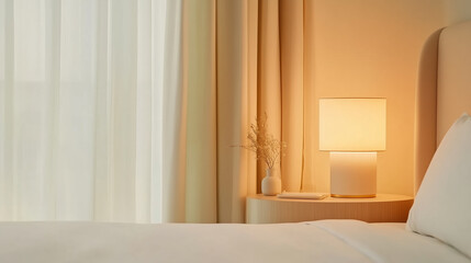 Soft morning light fills a cozy bedroom with a calming atmosphere and warm decor