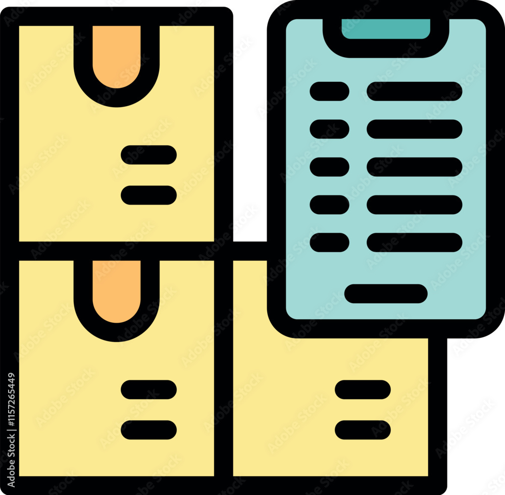 Poster mobile app managing cardboard boxes in storage, optimizing warehouse logistics for efficient deliver