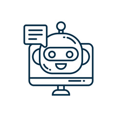 Bot Head, Laptop, and Chat Icon. AI Communication and Support Symbol