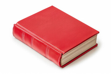 A closed red book with a textured cover, suggesting a journal or diary. isolated on white background