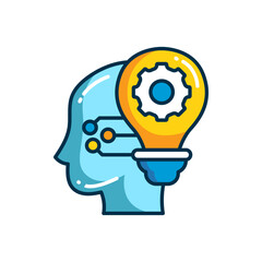 Human Head with Bulb and Gear Icon