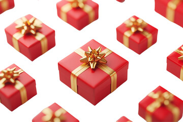 Red gift boxes with golden bows, Valentine's Day concept . isolated on transparent background. 