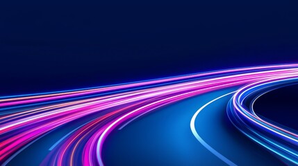 **Vibrant glowing lines against a dark background, Contemporary design for banners, brochures, and ads, Abstract curving city road with neon light trails**