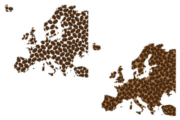 Europe -  map of coffee bean, Europe map made of coffee beans,