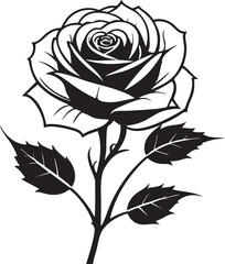 Fototapeta premium Black and white silhouette of a rose flower on white background