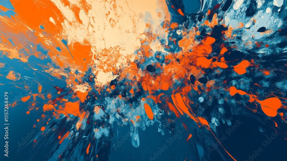 Poster colorful abstract explosion of paint illustrating dynamic motion and creativity in a bold artistic e