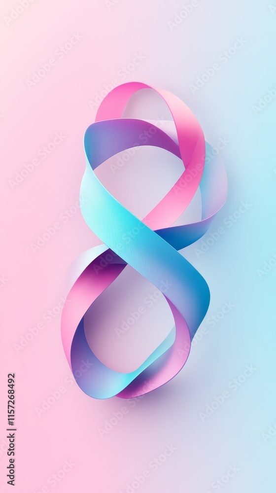 Poster colorful twisted ribbon forms a visually striking number eight on a pastel background emphasizing de