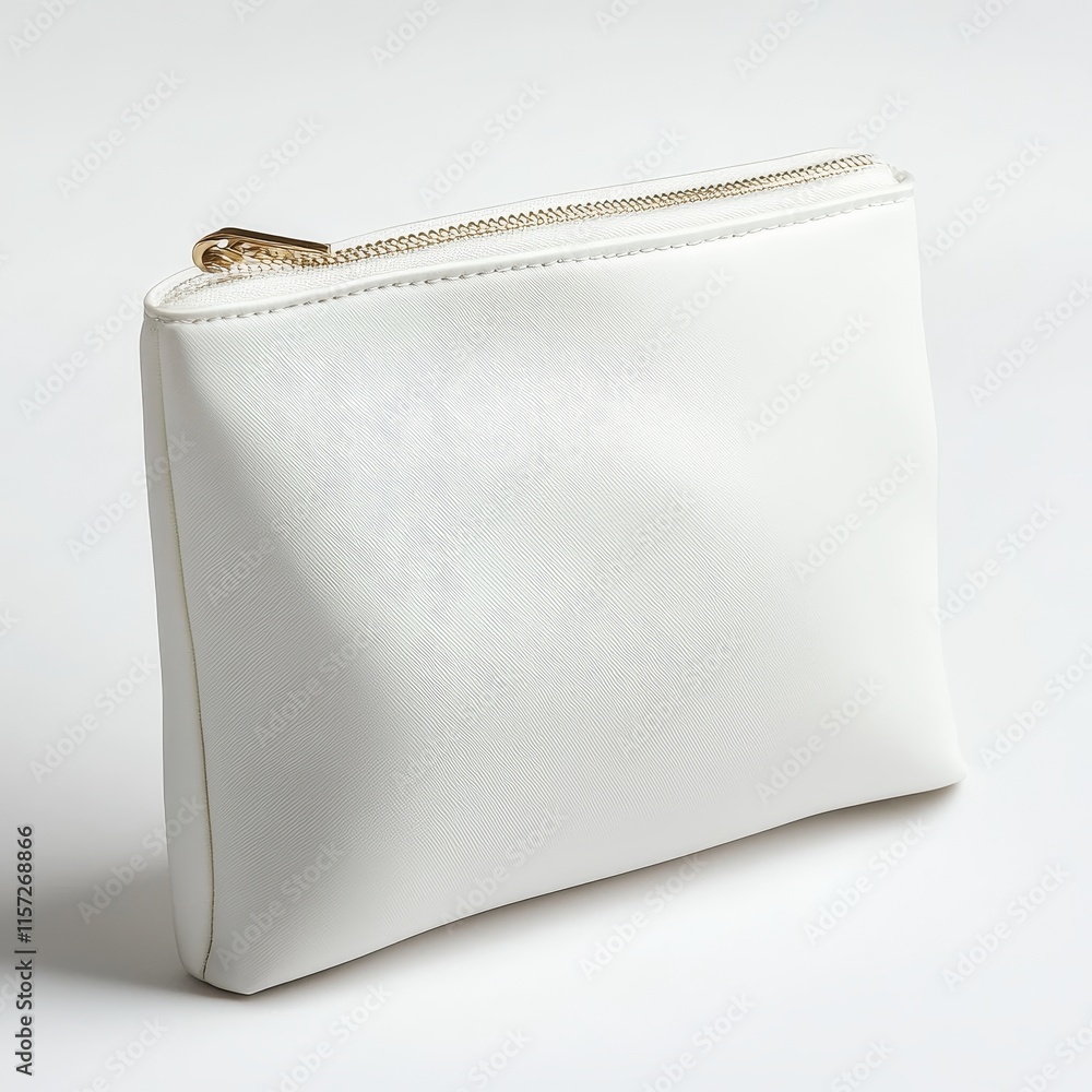 Poster simple white pouch made from synthetic material with a zipper closure, ideal for organizing small it