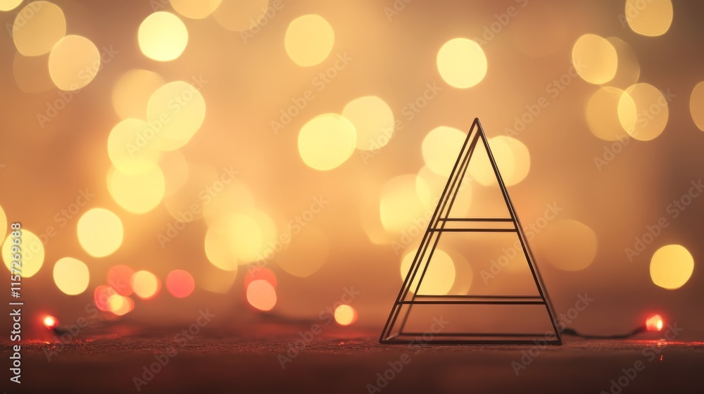 Poster Decorative Triangular Structure Set Against a Backdrop of Warm Glowing Lights During a Cozy Evening Setup in a Festive Atmosphere