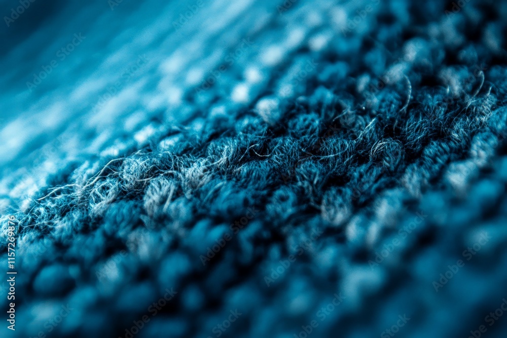 Poster This image features a close-up view of a blue textured fabric, showcasing its intricate woven pattern with a focus on detail and texture in soft lighting.